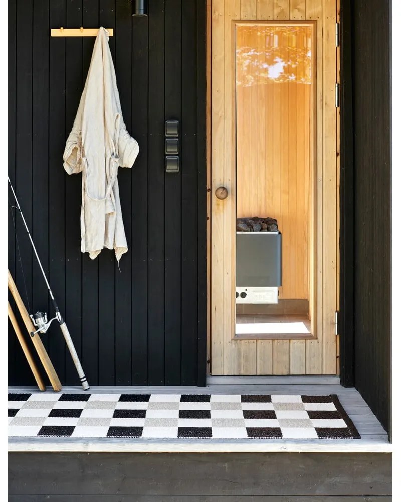 Covor tip traversă pentru interior și exterior negru/crem 70x160 cm Pix Black Vanilla – Pappelina