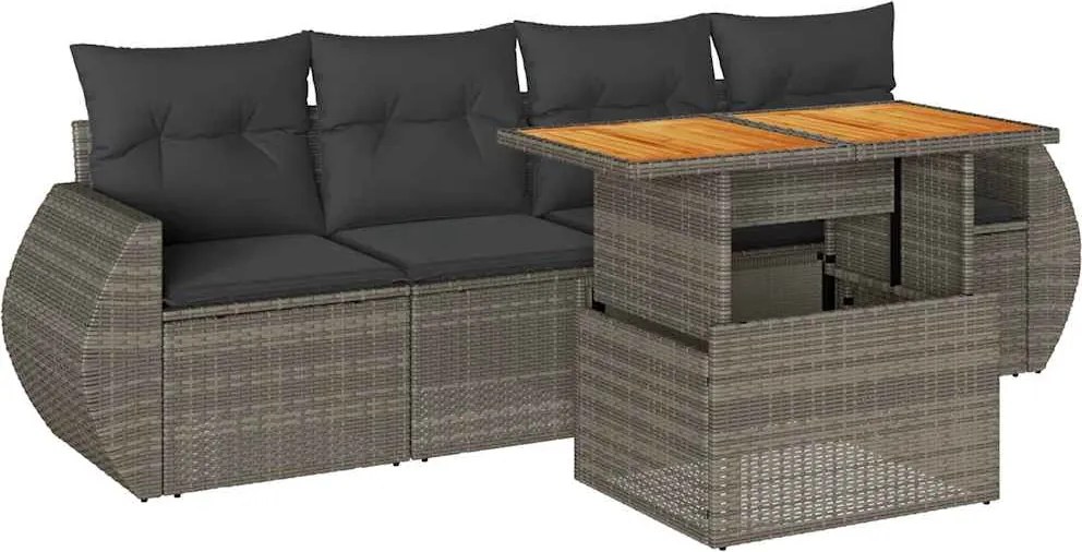 vidaXL Set canapea de grădină cu perne, 5 piese, gri, poliratan