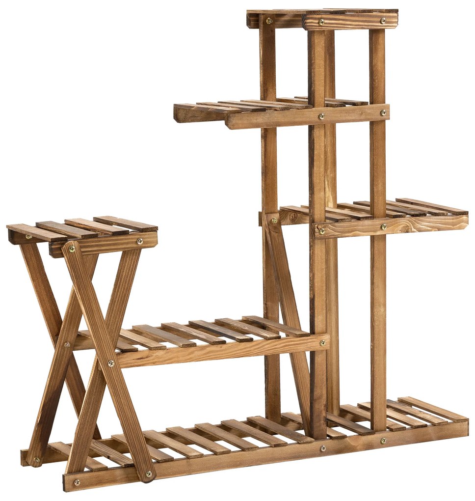 Outsunny Étagère à Fleurs en Bois Supports de Pots Porte Plante Bois 6 rafturi - dim. 98L x 28l x 95H cm - Lemn de Brad tratat carbonizare pentru Interior Grădină Terasă Balcon | Aosom Romania