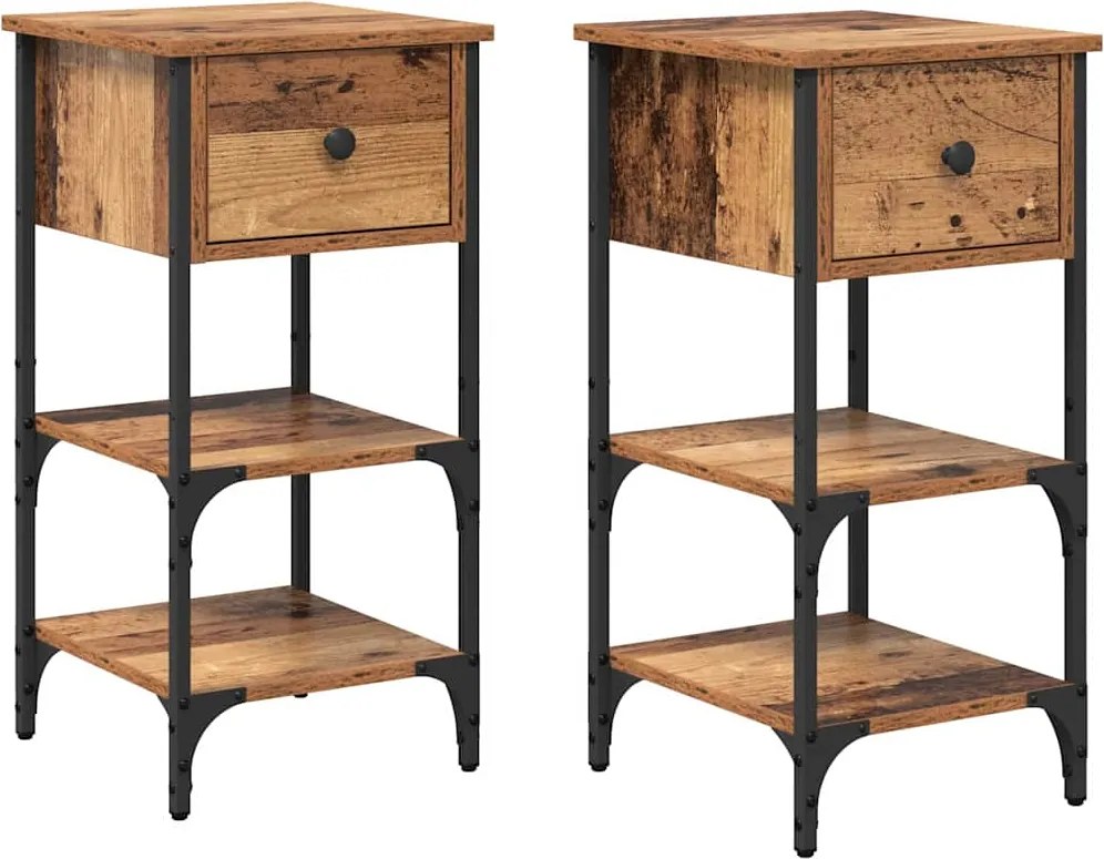 vidaXL Dulap de noapte cu sertar 2 pcs Maro 33.5 x 36 x 70 cm