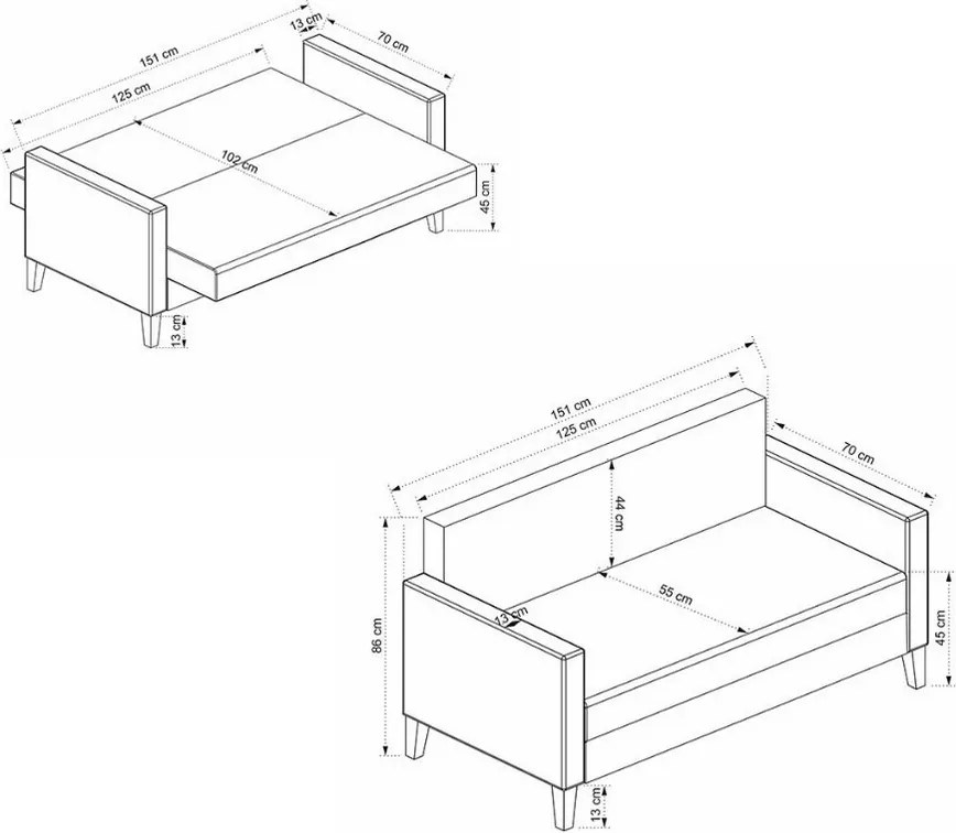 Canapea extensibilă Polya Dark Grey