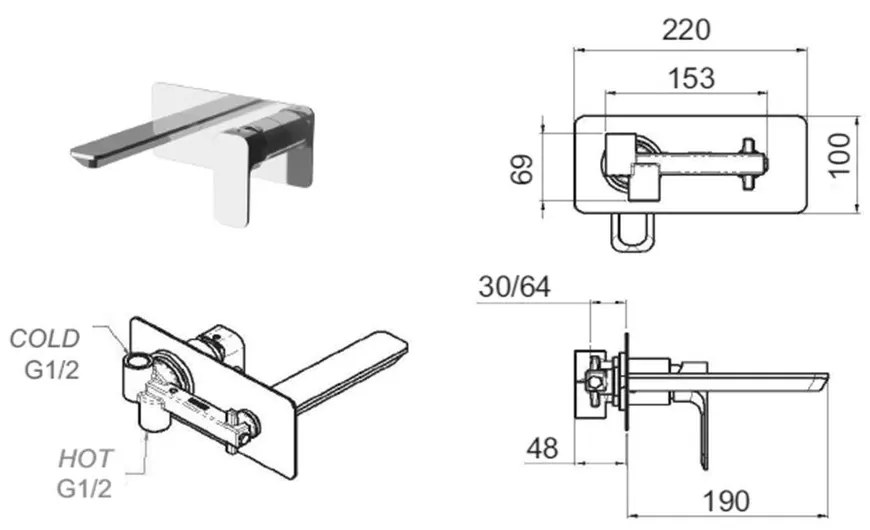 Baterie argintiu-lucios pentru chiuvetă încastrată (1 ieșire) Spy – Sapho