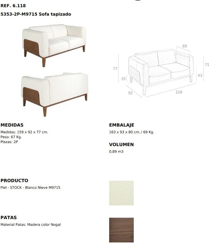 Canapea 2 locuri eleganta tapitata in piele alba, design LUX Arawan