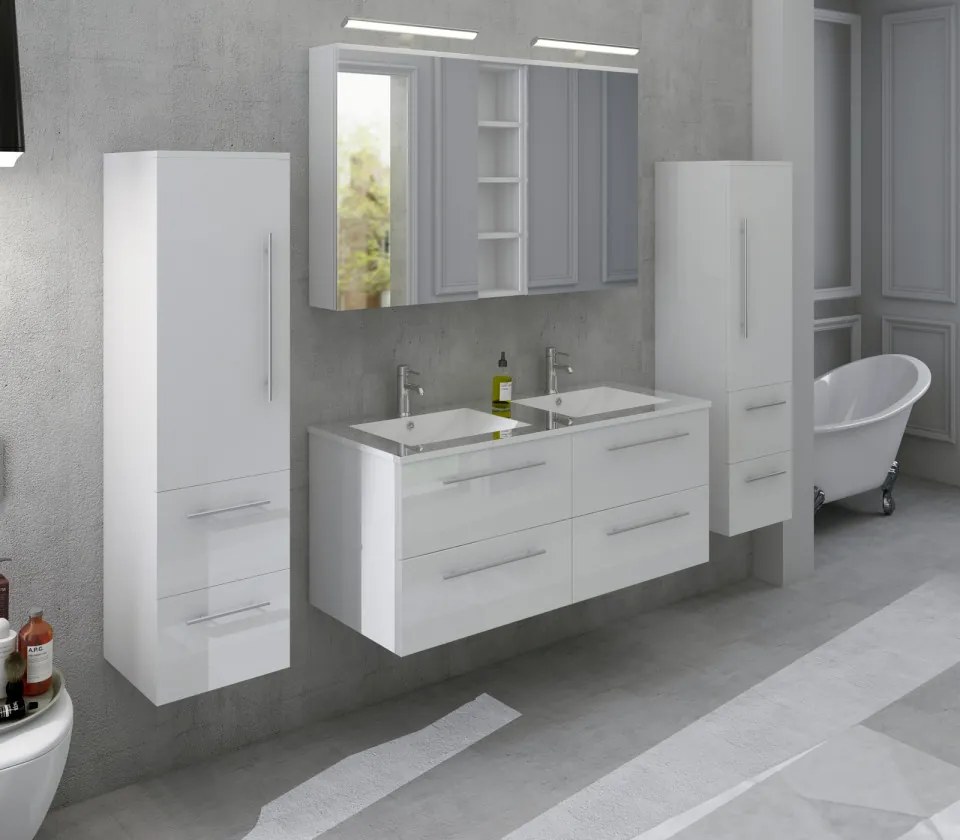 Set 4 piese mobilier pentru baie, alb, 120 cm