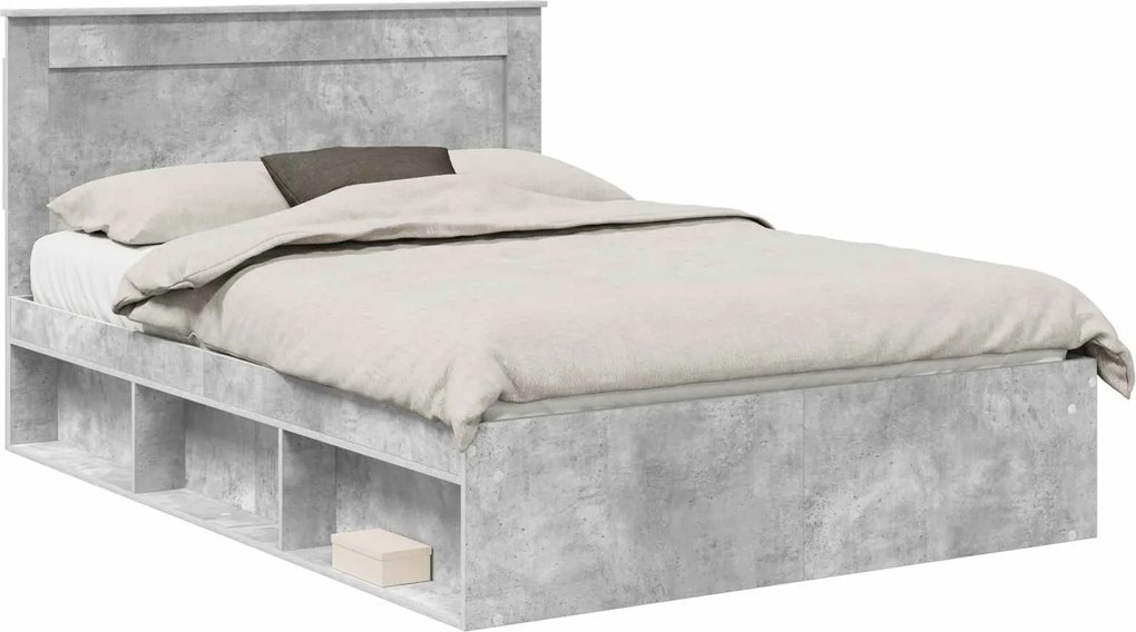vidaXL Cadru de pat cu headboard Beton 140 x 200 cm Lemn de pin masiv