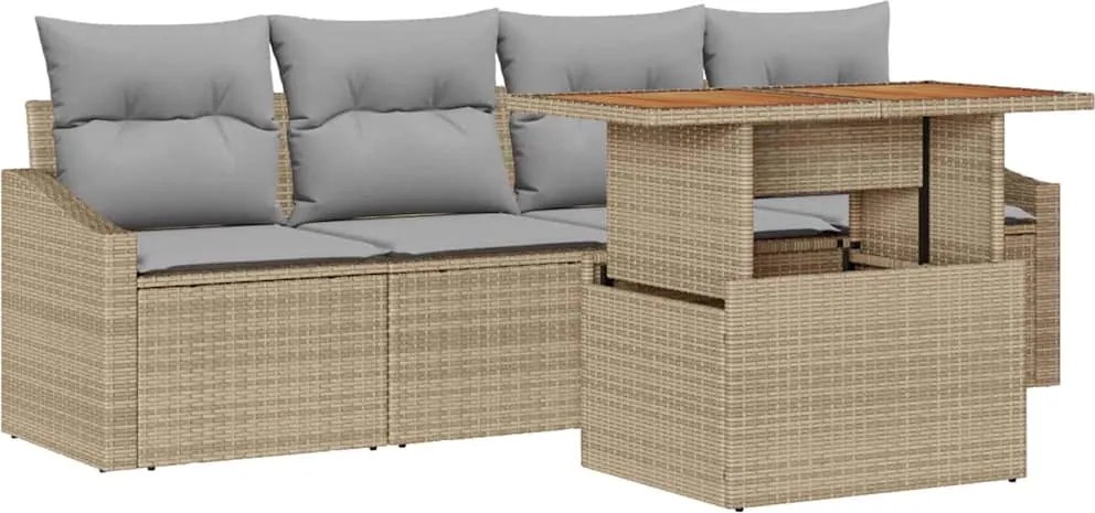 vidaXL Set de canapele pentru grădină 5 pcs Bej Rattan poli