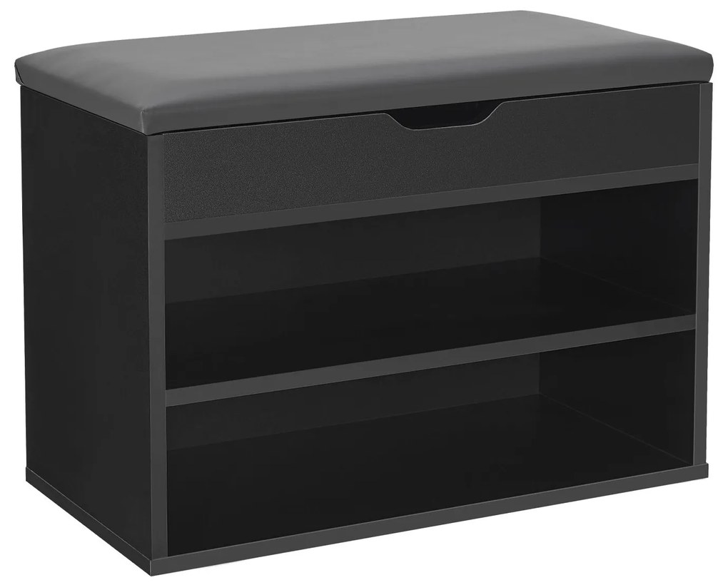 Suport pantofi cu capac rabatabil și șezut căptușit 60 x 30 x 44 cm negru