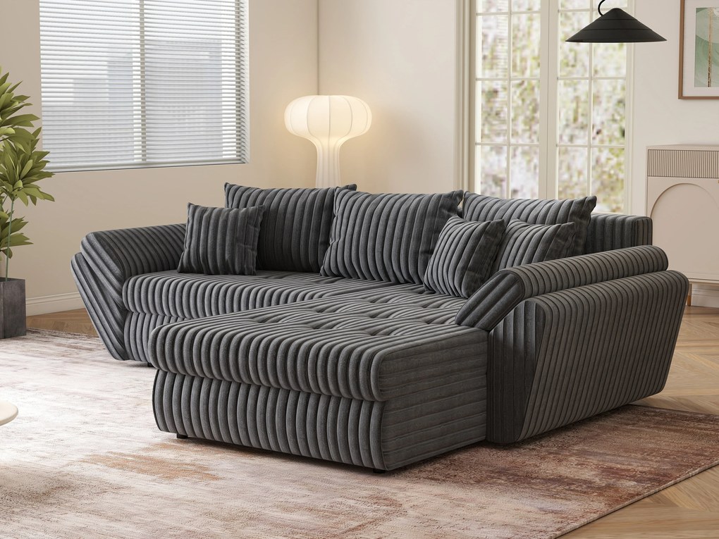 Colțar extensibil dumonde cu ladă de depozitare si sezut confortabil din spuma high-density, Loana Ambience Grey II 270x185 cm