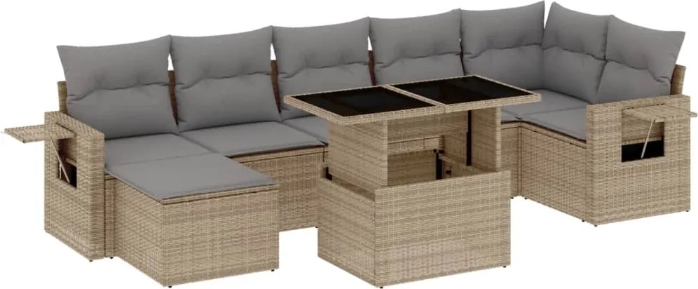 vidaXL Set canapele de grădină, 8 piese, cu perne, bej, poliratan