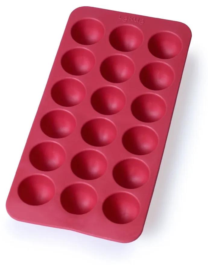 Formă din silicon pentru gheață Lékué Round, 18 cuburi, roșu