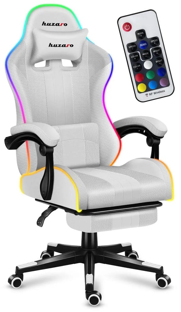 Fotoliu gaming Fusion 4.7 (alb + multicolor) (cu iluminat LED). 1087480