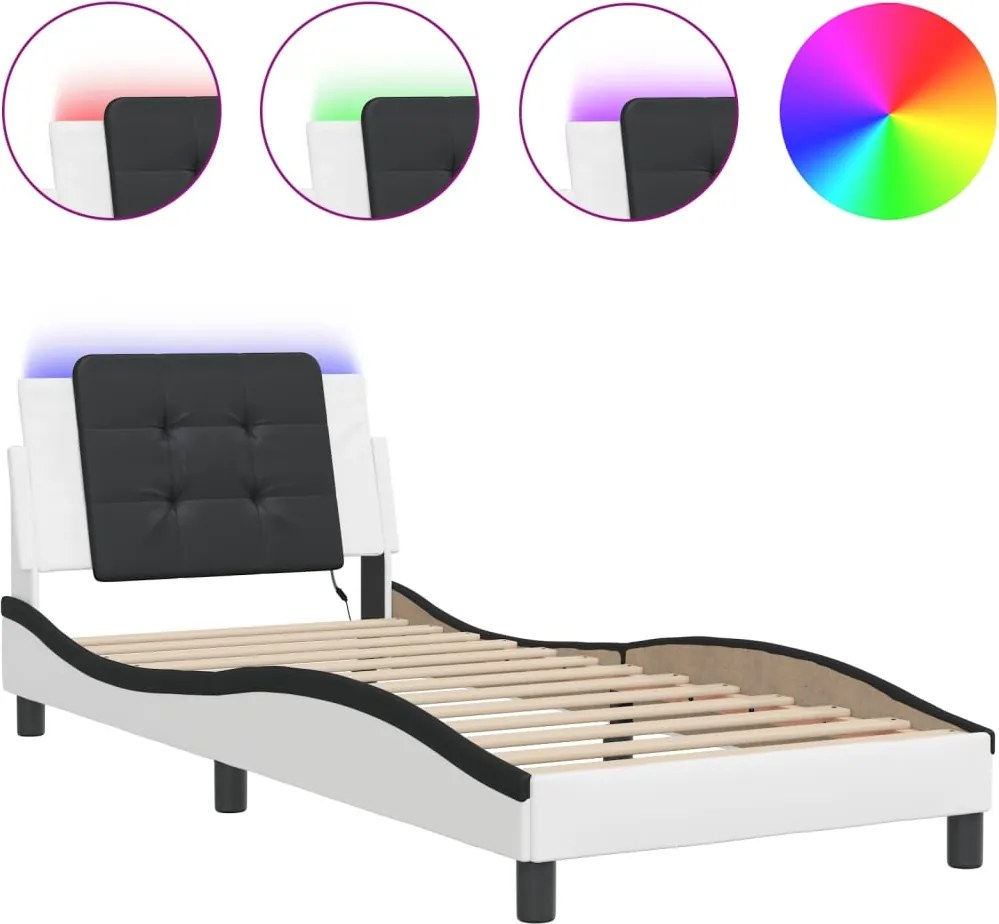 vidaXL Cadru de pat cu LED fără saltea Zadar alb/negru 90x200 cm