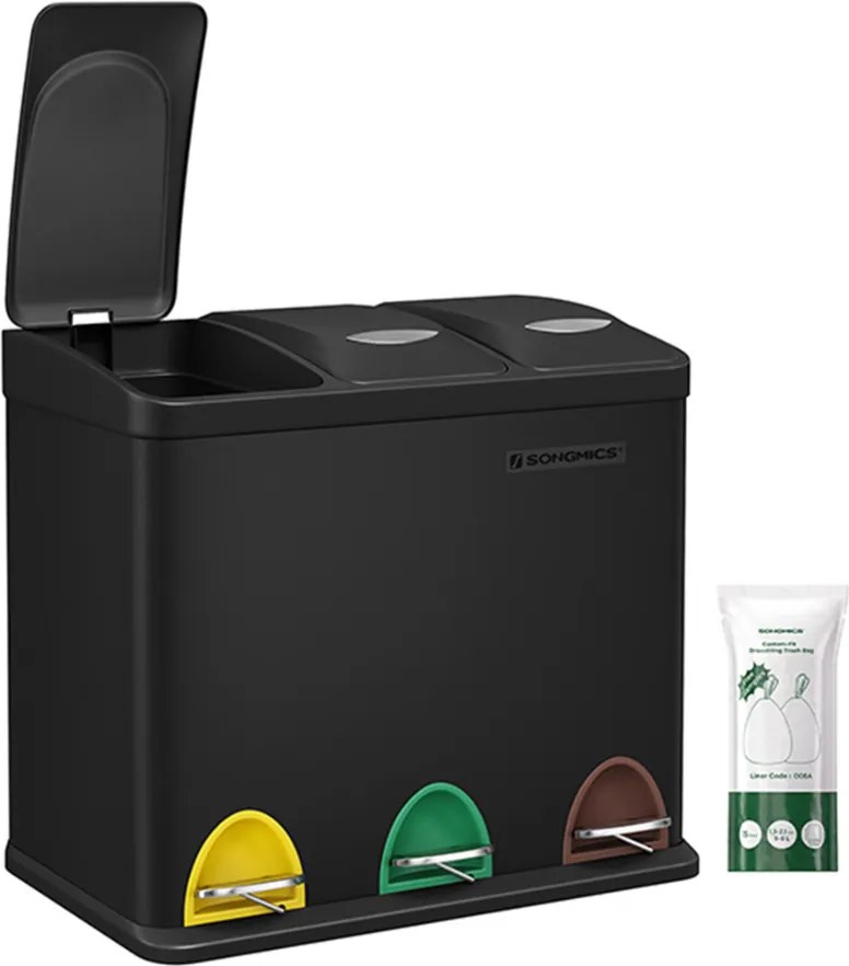 Coș de reciclare SORT 24L (3x8L), negru SongmicsHome