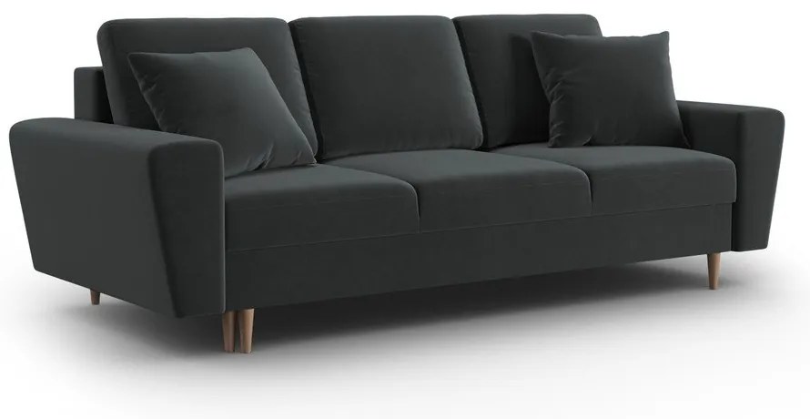 Canapea gri închis extensibilă, cu spațiu de depozitare cu tapițerie din catifea 235 cm Kyoto – Cosmopolitan Design