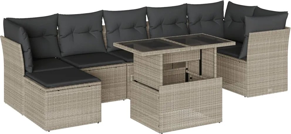 vidaXL Set mobilier de grădină cu perne, 8 piese gri deschis poliratan