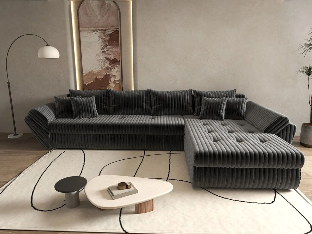 Colțar extensibil dumonde cu ladă de depozitare si sezut confortabil din spuma high-density, Loana XL Ambience Gri II 335x185 cm