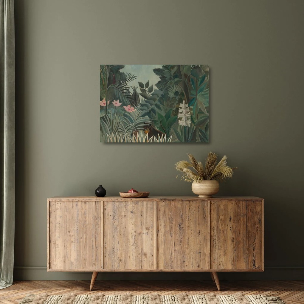Tablou pe sticlă - Henri Rousseau, The Equatorial Jungle, reproducere (70x50 cm)