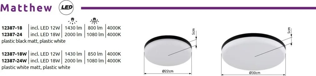 Mini Plafoniera LED design circular MATTHEW alba