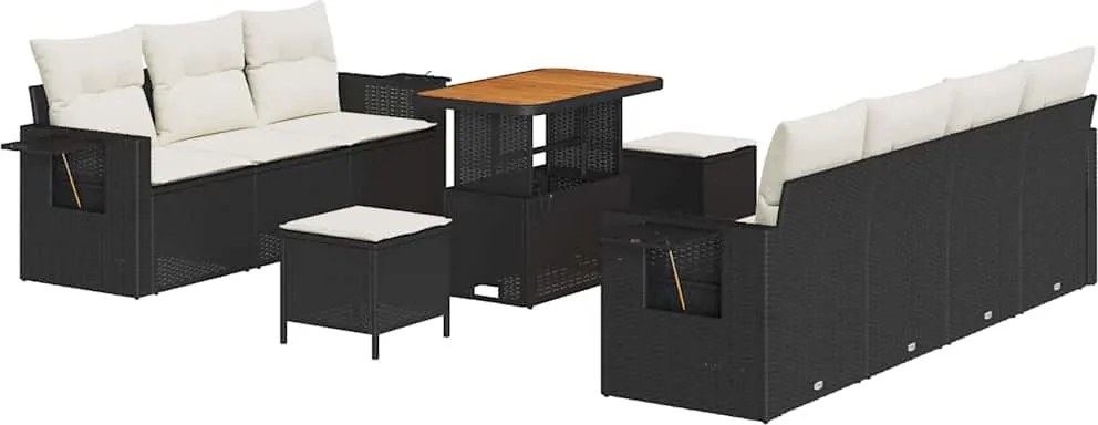 vidaXL Set de canapele pentru grădină cu pernă 10 pcs negru și crem