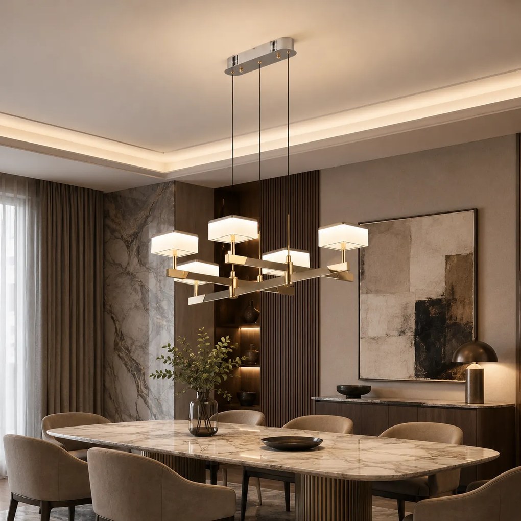 Lustra Milano LED Liniara cu 6 Brate, Finisaj Aluminiu Periat - Gold Bussy Lighting  5876-6L