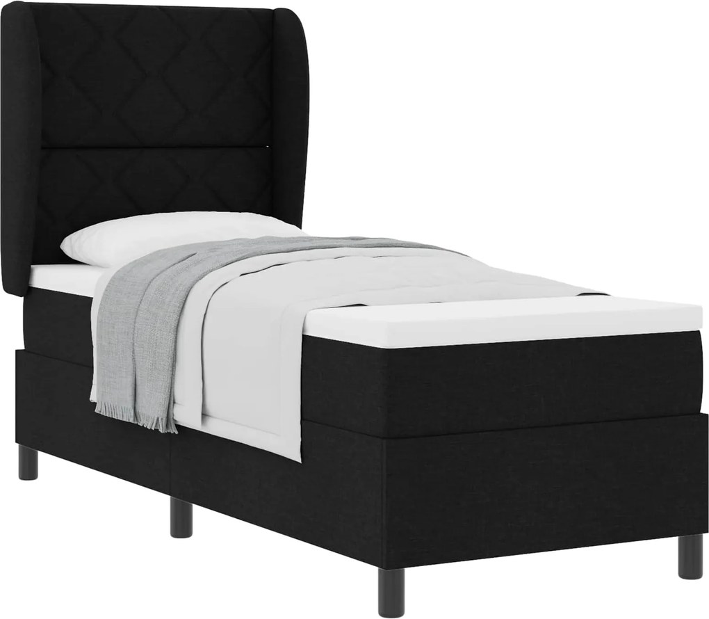 vidaXL Pat cu arcuri cu saltea cu headboard Negru 80 x 200 cm țesătură