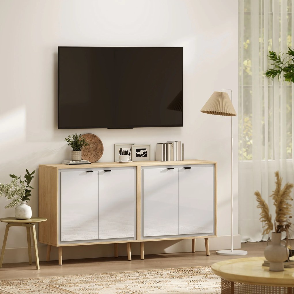 HOMCOM Dulap Modern cu 2 Uși și Raft Reglabil 72x35x77cm Alb și Stejar | Aosom Romania