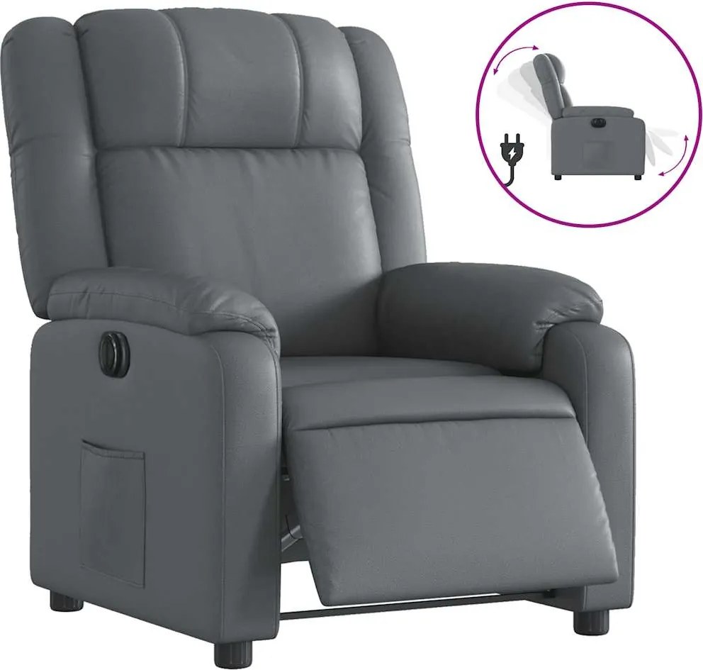 vidaXL Fotoliu rabatabil electric, gri, piele ecologică