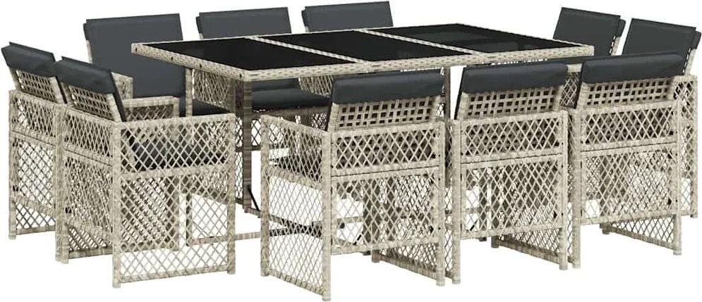 vidaXL Set mobilier de grădină cu perne 11 piese gri deschis poliratan