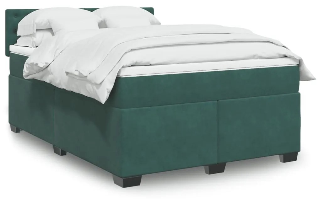 3288669 vidaXL Pat box spring cu saltea, verde închis, 160x200 cm, catifea