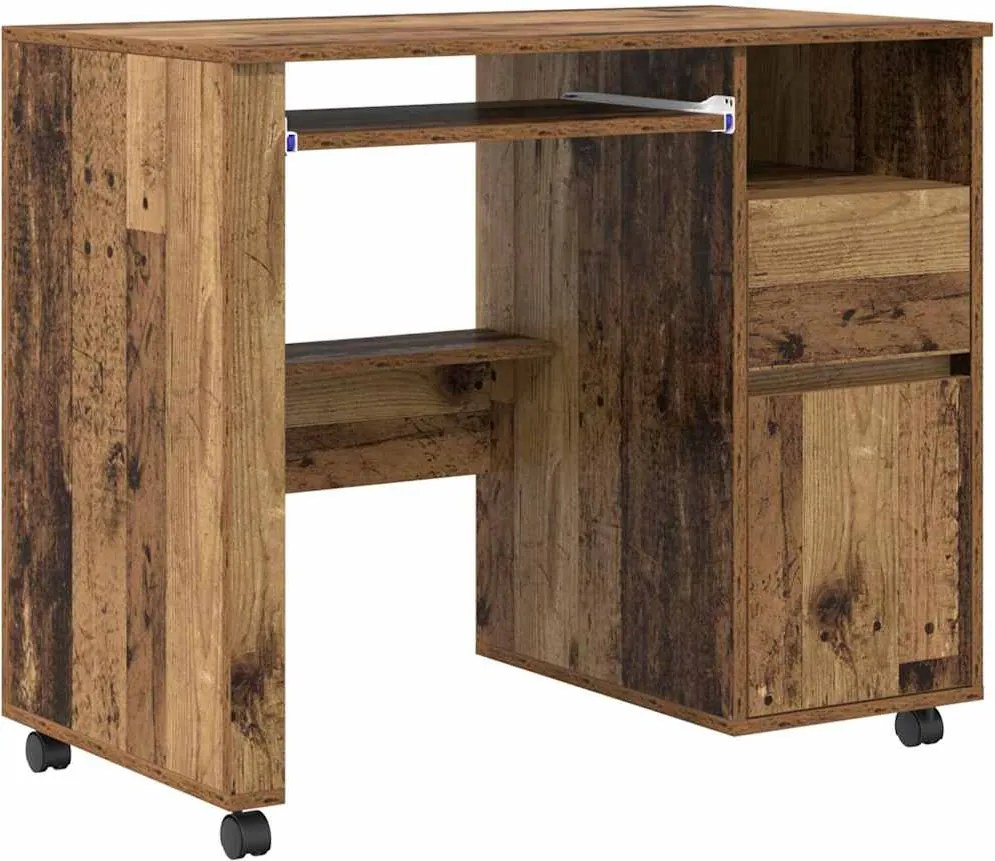 vidaXL Birou cu roți cu raft Lemn Vechi 91 x 50 x 77 cm Lemn compozit