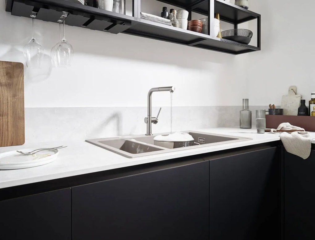Baterie chiuveta bucatarie crom cu dus extractibil Hansgrohe Talis M54 72809000 Crom lucios