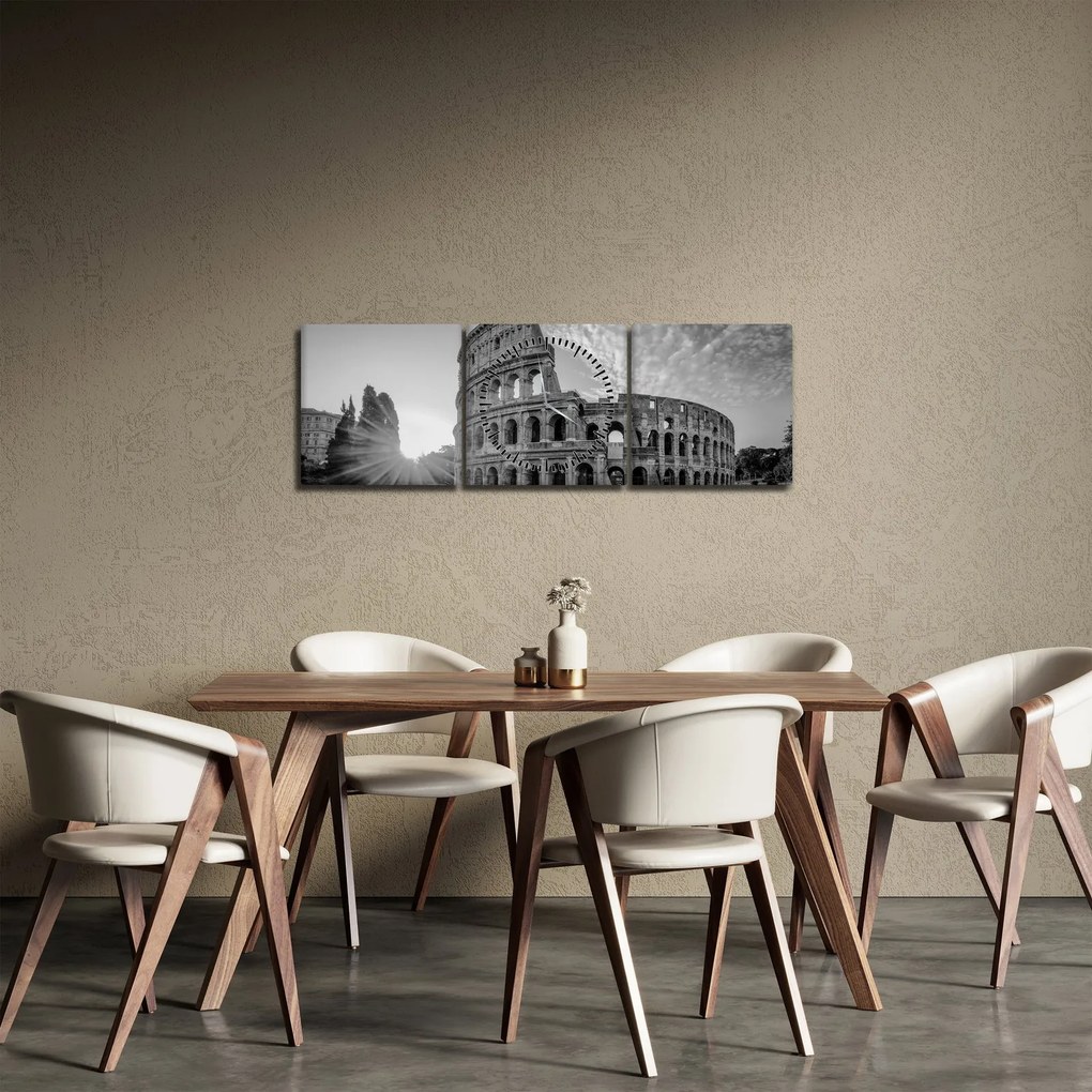 Tablou - Colosseum din Roma, alb-negru (cu ceas) (90x30 cm)