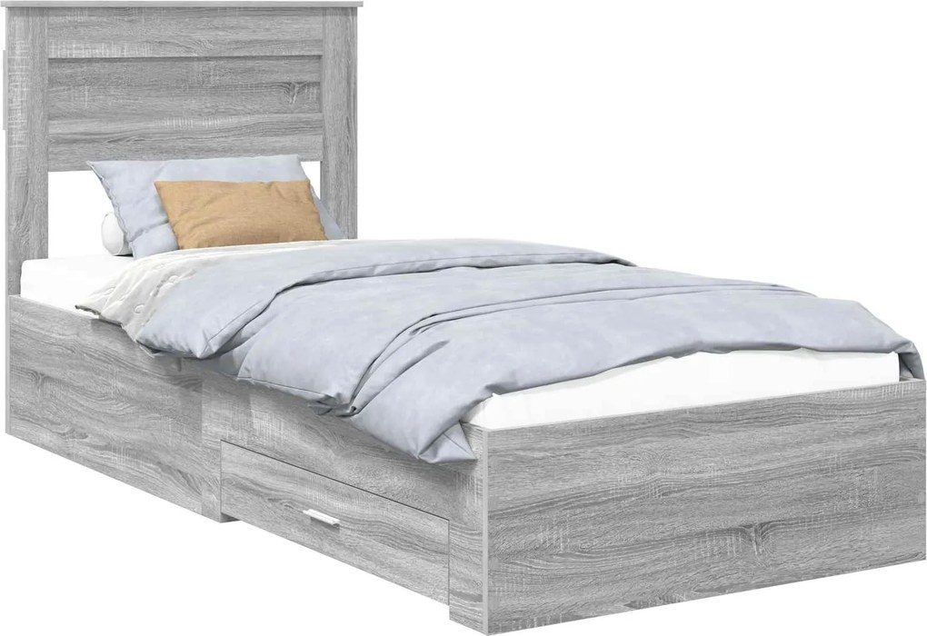 vidaXL Cadru de pat cu headboard Gri Sonoma 100 x 200 cm Lemn compozit