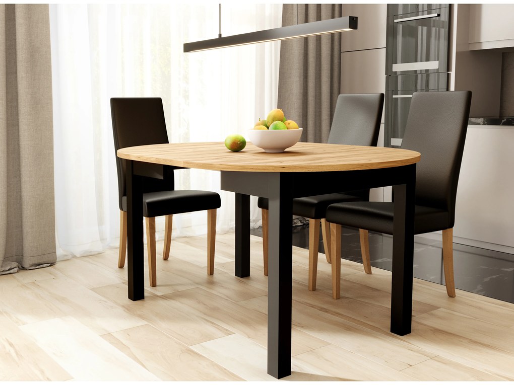 Masă de sufragerie Isiah 02 (Stejar + negru) (pentru 4-8 persoane). 1082831