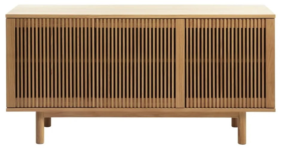 Comodă în culoare naturală joasă cu aspect de lemn de stejar 143x70 cm Tiber – Unique Furniture