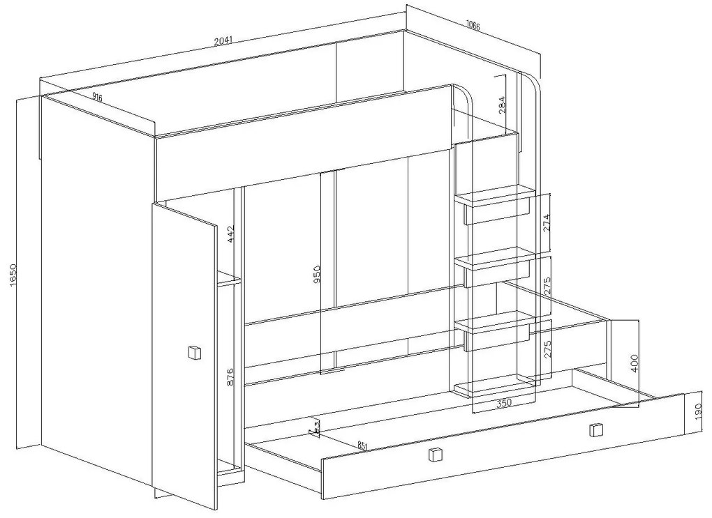 Pat multifuncțional 90 cm Toreno 2 (Alb + alb lucios + turcoaz lucios). 1083312