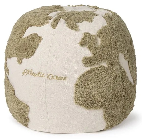Fotoliu puf pentru copii verde-crem World Map – Lorena Canals