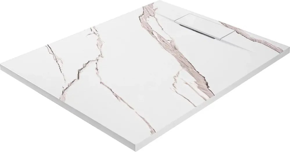 Cadita dus dreptunghiulara alb imitatie marmura Carrara Rea Bazalt 90x120 cm