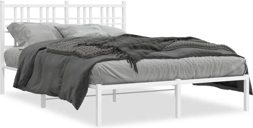 vidaXL Cadru de pat metalic cu tăblie, alb, 120x190 cm