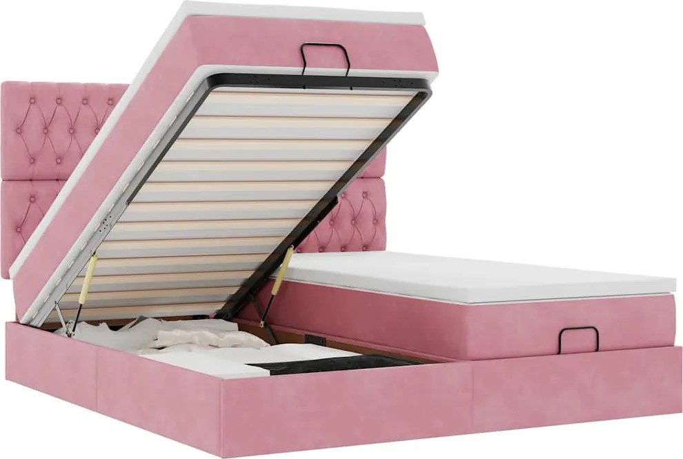 vidaXL Cadru de pat otoman cu saltele Roz 180x200cm catifea