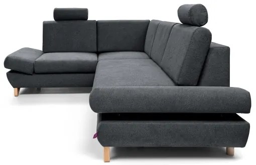 Colțar tapițat extensibil AVESTA, cu spațiu de depozitare, configurație L (stânga), antracit