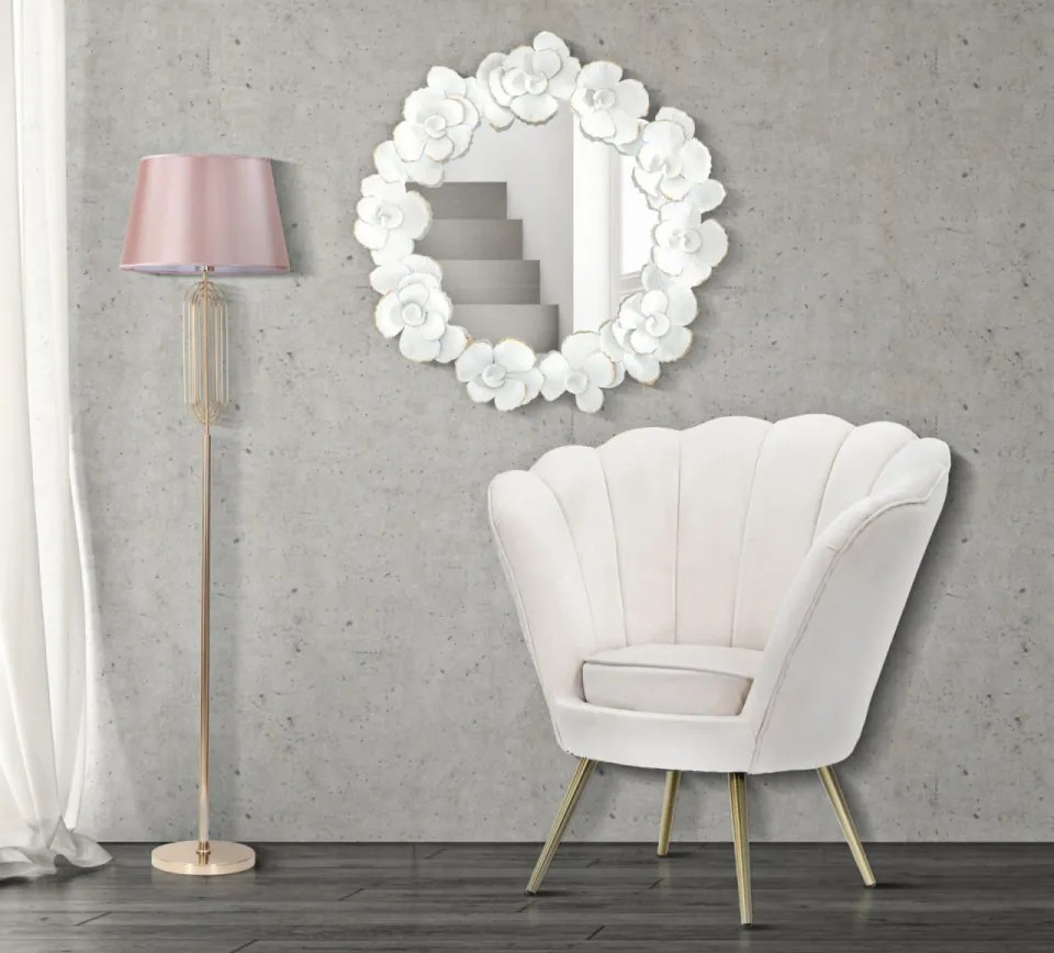 Oglinda decorativa alba cu rama din metal, ∅ 85,5 cm, Glam Flowers Mauro Ferretti