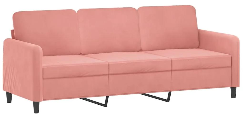 Set canapea, perne perne decorative, 3 piese, roz, catifea Roz, Fara suport de picioare