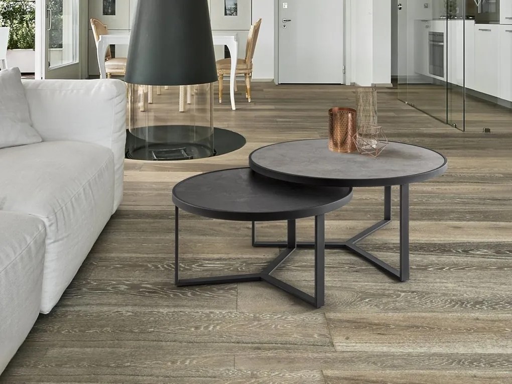 Set de 2 Masute de cafea design modern Naira gri/piatra neagra