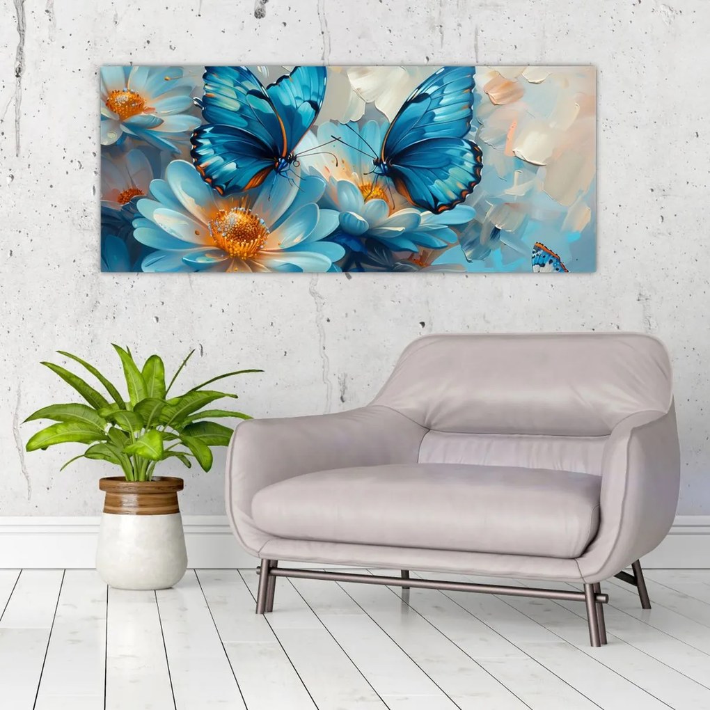 Tablou - Fluturi albaștri (120x50 cm)