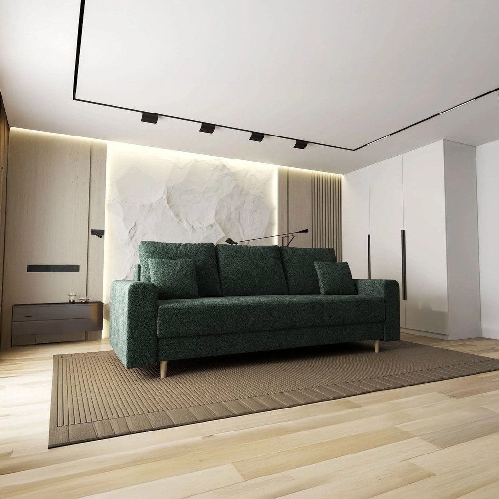 Canapea extensibilă dumonde cu ladă de depozitare si sezut confortabil din spuma high-density, Kronos Euphoria Verde 210x100 cm