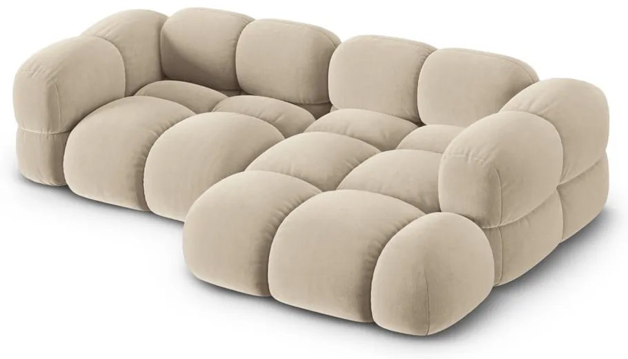 Colțar bej cu tapițerie din catifea (cu colț pe partea dreaptă/cu șezlong) Loretto – Cosmopolitan Design