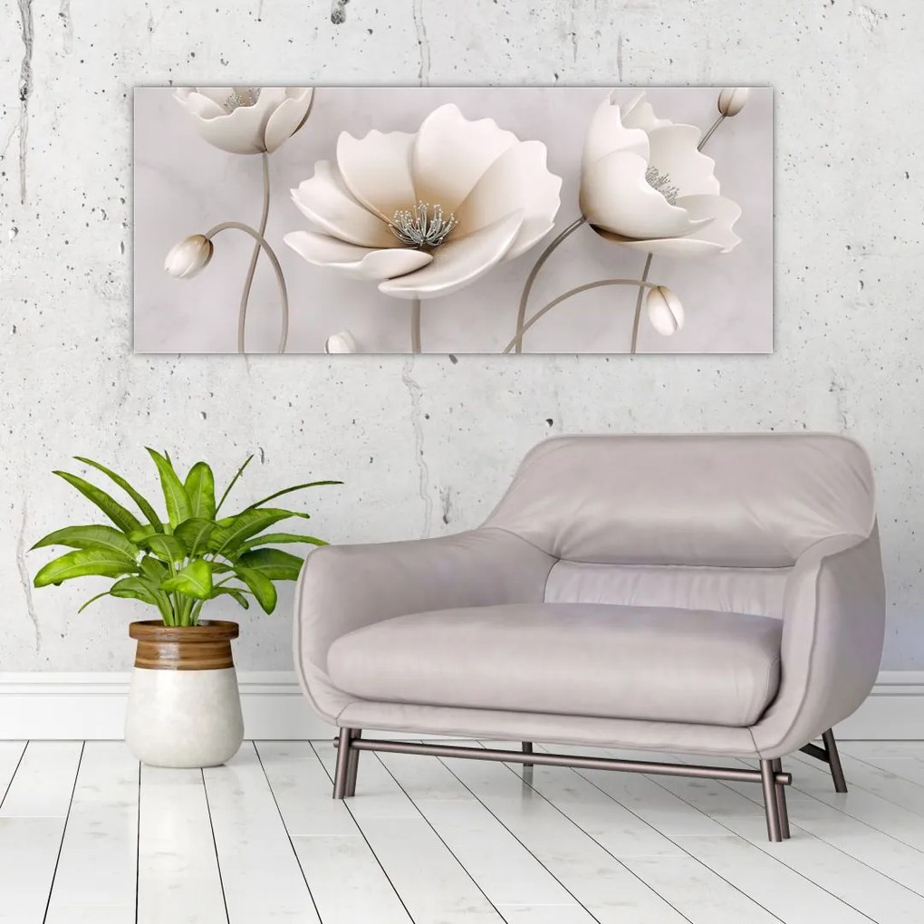 Tablou cu florile albe (120x50 cm)