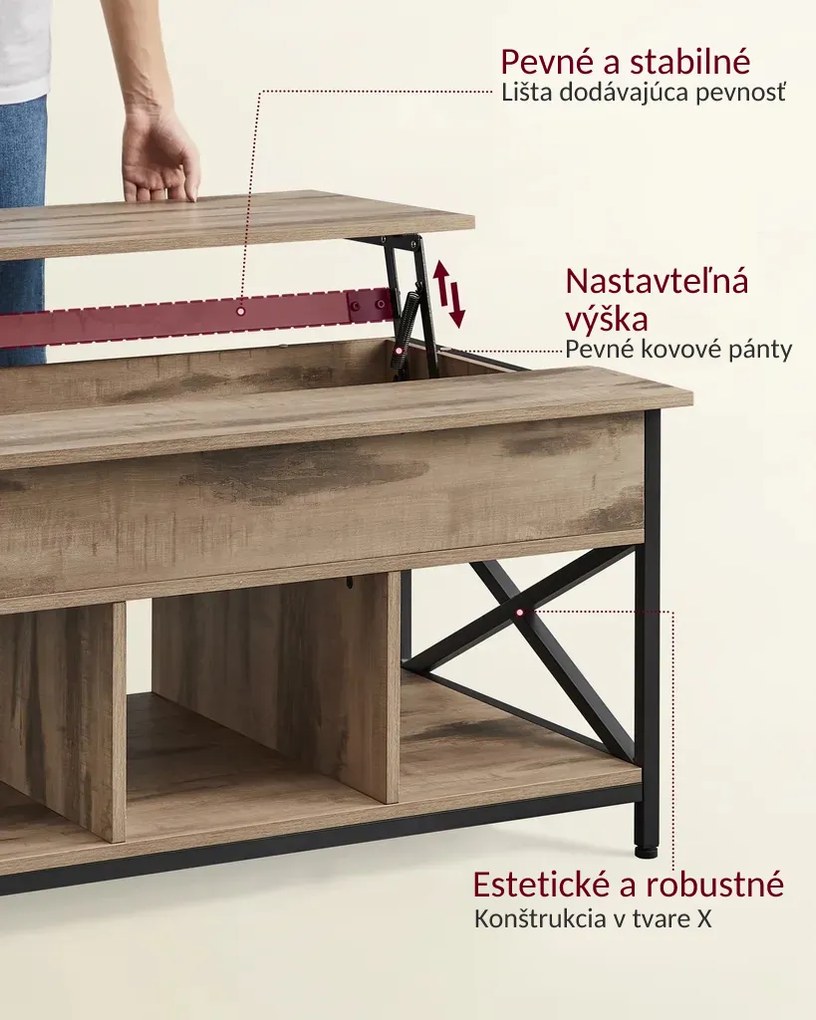 Masă de cafea reglabilă pe înălțime LUBOR, 60x100x(48-62)cm camel maro/negru Vasagle