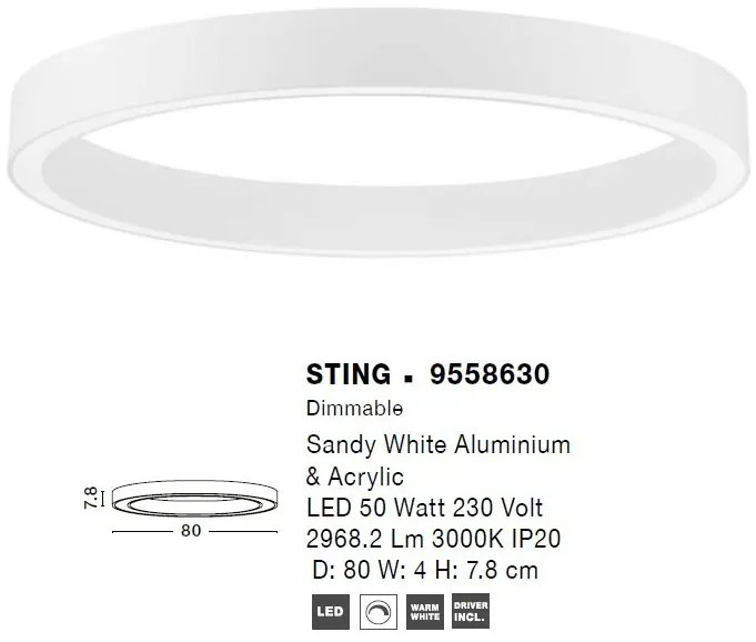 Lustra/Plafoniera LED design slim circular STING White 80cm
